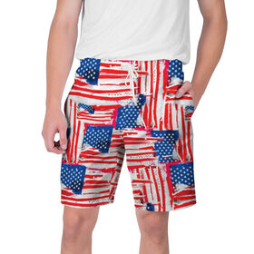 Мужские шорты 3D с принтом Флаг США Американский стиль в Кировске,  полиэстер 100% | прямой крой, два кармана без застежек по бокам. Мягкая трикотажная резинка на поясе, внутри которой широкие завязки. Длина чуть выше колен | 