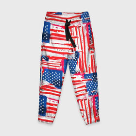 Детские брюки 3D с принтом Флаг США Американский стиль в Кировске, 100% полиэстер | манжеты по низу, эластичный пояс регулируется шнурком, по бокам два кармана без застежек, внутренняя часть кармана из мелкой сетки | 