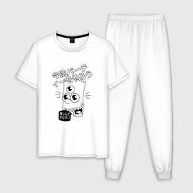 Мужская пижама хлопок с принтом Барт Симпсон в Кировске, 100% хлопок | брюки и футболка прямого кроя, без карманов, на брюках мягкая резинка на поясе и по низу штанин
 | the simpsons | барт | иероглифы | китайские иероглифы | китайский | симпсон | симпсоны