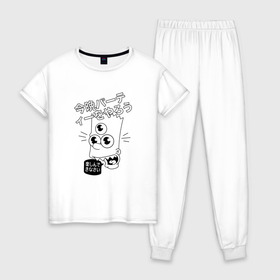 Женская пижама хлопок с принтом Барт Симпсон в Кировске, 100% хлопок | брюки и футболка прямого кроя, без карманов, на брюках мягкая резинка на поясе и по низу штанин | the simpsons | барт | иероглифы | китайские иероглифы | китайский | симпсон | симпсоны