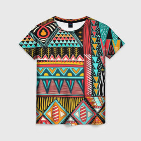 Женская футболка 3D с принтом Африканский стиль в Кировске, 100% полиэфир ( синтетическое хлопкоподобное полотно) | прямой крой, круглый вырез горловины, длина до линии бедер | africa | african | pattern | style | trend | африка | африканский стиль | геометрия | мода | орнамент | паттерн | стиль | тренд