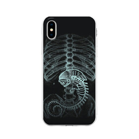 Чехол для iPhone X матовый с принтом Чужой на Рентгене в Кировске, Силикон | Печать на задней стороне чехла, без боковой панели | alien | больница | больной | внутренний мир | врач | клиника | кости | пациент | ребра | рентген | скелет | снимок | хищник
