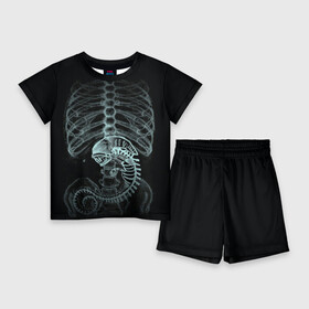Детский костюм с шортами 3D с принтом Чужой на Рентгене в Кировске,  |  | alien | больница | больной | внутренний мир | врач | клиника | кости | пациент | ребра | рентген | скелет | снимок | хищник