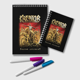 Блокнот с принтом Kreator в Кировске, 100% бумага | 48 листов, плотность листов — 60 г/м2, плотность картонной обложки — 250 г/м2. Листы скреплены удобной пружинной спиралью. Цвет линий — светло-серый
 | Тематика изображения на принте: kreator | metal | готик метал | группы | дэт метала | индастриал метал | метал | музыка | рок | трэш метал