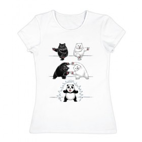 Женская футболка хлопок с принтом Панда превращение в Кировске, 100% хлопок | прямой крой, круглый вырез горловины, длина до линии бедер, слегка спущенное плечо | 