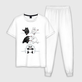 Мужская пижама хлопок с принтом Панда превращение в Кировске, 100% хлопок | брюки и футболка прямого кроя, без карманов, на брюках мягкая резинка на поясе и по низу штанин
 | 