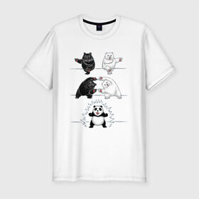 Мужская футболка премиум с принтом Панда превращение в Кировске, 92% хлопок, 8% лайкра | приталенный силуэт, круглый вырез ворота, длина до линии бедра, короткий рукав | 