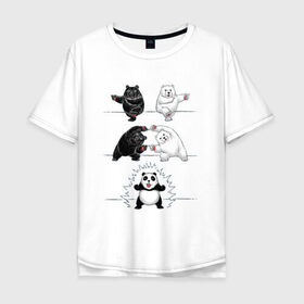 Мужская футболка хлопок Oversize с принтом Панда превращение в Кировске, 100% хлопок | свободный крой, круглый ворот, “спинка” длиннее передней части | 