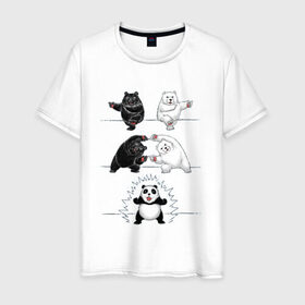 Мужская футболка хлопок с принтом Панда превращение в Кировске, 100% хлопок | прямой крой, круглый вырез горловины, длина до линии бедер, слегка спущенное плечо. | 