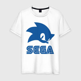 Мужская футболка хлопок с принтом Sonic Sega в Кировске, 100% хлопок | прямой крой, круглый вырез горловины, длина до линии бедер, слегка спущенное плечо. | sega | sonic | еж соник | сега | соник