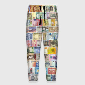 Мужские брюки 3D с принтом Деньги мира в Кировске, 100% полиэстер | манжеты по низу, эластичный пояс регулируется шнурком, по бокам два кармана без застежек, внутренняя часть кармана из мелкой сетки | chf | eur | gbp | jpy | usd | баксы | банкноты | валюта | доллар | евро | купюры | паунд | рубль. | свисси | финансы | фунт стерлингов | швейцарский франк | японская йена