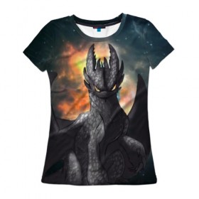 Женская футболка 3D с принтом Night Fury в Кировске, 100% полиэфир ( синтетическое хлопкоподобное полотно) | прямой крой, круглый вырез горловины, длина до линии бедер | how to train your dragon | night fury | беззубик | дракон | как приручить дракона | ночная фурия