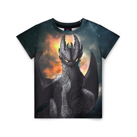 Детская футболка 3D с принтом Night Fury в Кировске, 100% гипоаллергенный полиэфир | прямой крой, круглый вырез горловины, длина до линии бедер, чуть спущенное плечо, ткань немного тянется | how to train your dragon | night fury | беззубик | дракон | как приручить дракона | ночная фурия