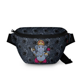 Поясная сумка 3D с принтом Ganesha в Кировске, 100% полиэстер | плотная ткань, ремень с регулируемой длиной, внутри несколько карманов для мелочей, основное отделение и карман с обратной стороны сумки застегиваются на молнию | 