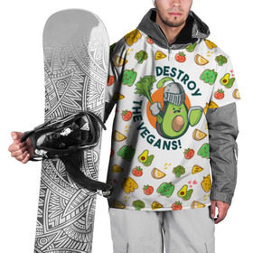 Накидка на куртку 3D с принтом Уничтожим Веганов в Кировске, 100% полиэстер |  | готовым к битве с vegans | изображение злого авокадо | одетого как рыцарь | с палочкой из сельдерея как мечом