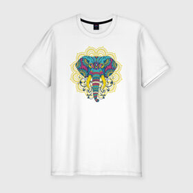 Мужская футболка премиум с принтом Слон Mandala в Кировске, 92% хлопок, 8% лайкра | приталенный силуэт, круглый вырез ворота, длина до линии бедра, короткий рукав | mandala | абстракция | буддизм | индуизм | слон | слоны