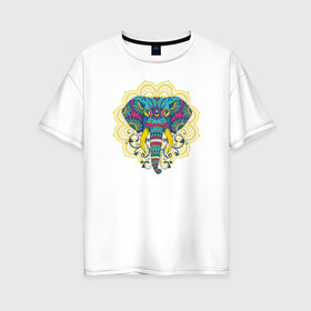 Женская футболка хлопок Oversize с принтом Слон Mandala в Кировске, 100% хлопок | свободный крой, круглый ворот, спущенный рукав, длина до линии бедер
 | mandala | абстракция | буддизм | индуизм | слон | слоны
