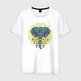 Мужская футболка хлопок с принтом Слон Mandala в Кировске, 100% хлопок | прямой крой, круглый вырез горловины, длина до линии бедер, слегка спущенное плечо. | mandala | абстракция | буддизм | индуизм | слон | слоны
