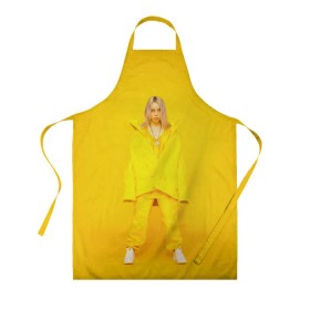 Фартук 3D с принтом Billie Eilish в Кировске, 100% полиэстер | общий размер — 65 х 85 см, ширина нагрудника — 26 см, горловина — 53 см, длина завязок — 54 см, общий обхват в поясе — 173 см. Принт на завязках и на горловине наносится с двух сторон, на основной части фартука — только с внешней стороны | Тематика изображения на принте: bad guy | bellyache | billie eilish | bury a friend | ocean eyes | when we all fall asleep where do we go | билли айлиш | музыка | певица