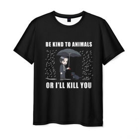 Мужская футболка 3D с принтом Be Kind to Animals в Кировске, 100% полиэфир | прямой крой, круглый вырез горловины, длина до линии бедер | be kind to animals | cinema | dog | dogs | john wick | keanu reeves | джон уик | животные | пес | собака