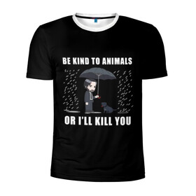 Мужская футболка 3D спортивная с принтом Be Kind to Animals в Кировске, 100% полиэстер с улучшенными характеристиками | приталенный силуэт, круглая горловина, широкие плечи, сужается к линии бедра | be kind to animals | cinema | dog | dogs | john wick | keanu reeves | джон уик | животные | пес | собака