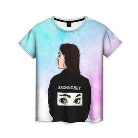 Женская футболка 3D с принтом Саша Грей Sasha Grey в Кировске, 100% полиэфир ( синтетическое хлопкоподобное полотно) | прямой крой, круглый вырез горловины, длина до линии бедер | sasha grey | актриса | арт | грей | мода | прон | саша грей