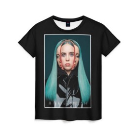 Женская футболка 3D с принтом Billie Eilish в Кировске, 100% полиэфир ( синтетическое хлопкоподобное полотно) | прямой крой, круглый вырез горловины, длина до линии бедер | Тематика изображения на принте: bad guy | bellyache | billie eilish | bury a friend | ocean eyes | when we all fall asleep where do we go | билли айлиш | музыка | певица