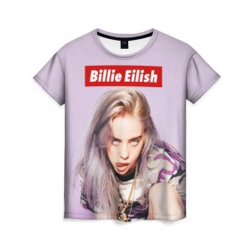 Женская футболка 3D с принтом Billie Eilish в Кировске, 100% полиэфир ( синтетическое хлопкоподобное полотно) | прямой крой, круглый вырез горловины, длина до линии бедер | bad guy | bellyache | billie eilish | bury a friend | ocean eyes | when we all fall asleep where do we go | билли айлиш | музыка | певица