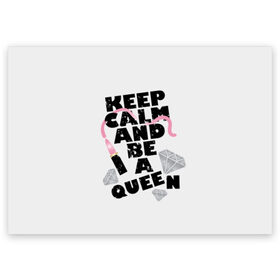 Поздравительная открытка с принтом Keep calm and be a queen в Кировске, 100% бумага | плотность бумаги 280 г/м2, матовая, на обратной стороне линовка и место для марки
 | Тематика изображения на принте: appeal | be | diamonds | faceted | font | inscription | keep calm | motto | pink | precious | princess | queen | slogan | stones | text | алмазы | блеск | бриллианты | будь | губн | девиз | драгоценные | камни | королева | лозунг | надпись | помада | приз
