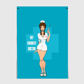 Постер с принтом Sexy nurse в Кировске, 100% бумага
 | бумага, плотность 150 мг. Матовая, но за счет высокого коэффициента гладкости имеет небольшой блеск и дает на свету блики, но в отличии от глянцевой бумаги не покрыта лаком | Тематика изображения на принте: beautiful | brunette | eyes | figure | girl | green | holding | holiday | legs | long | medical | medicine | nurse | perfect | short | straight | worker | брюнетка | глаза | девушка | держит | длинные | зелёные | идеальная | короткий | красивая | медицина