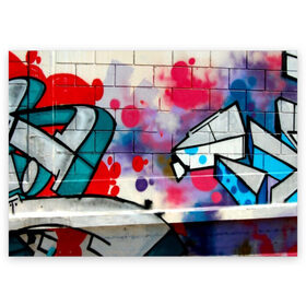 Поздравительная открытка с принтом graffiti в Кировске, 100% бумага | плотность бумаги 280 г/м2, матовая, на обратной стороне линовка и место для марки
 | Тематика изображения на принте: felipe pantone | grafiti | paint | street art | urban | город | граффити | искусство | кирпичи | краски | рисунки | стена | улицы | уличное искусство
