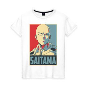 Женская футболка хлопок с принтом Сайтама в Кировске, 100% хлопок | прямой крой, круглый вырез горловины, длина до линии бедер, слегка спущенное плечо | one punch man | saitama | аниме | манга | сайтама