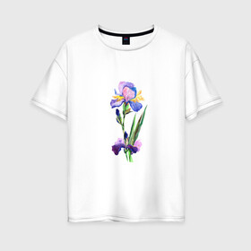 Женская футболка хлопок Oversize с принтом Ирис в Кировске, 100% хлопок | свободный крой, круглый ворот, спущенный рукав, длина до линии бедер
 | акварель | цветочки | цветы