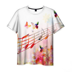 Мужская футболка 3D с принтом Ноты весна в Кировске, 100% полиэфир | прямой крой, круглый вырез горловины, длина до линии бедер | music | абстракция | книга | листы | музыка | музыкальный | ноты | произведение | страница | тетрадь