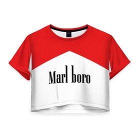 Женская футболка 3D укороченная с принтом Мальборо в Кировске, 100% полиэстер | круглая горловина, длина футболки до линии талии, рукава с отворотами | marlboro | мальборо | мода