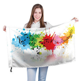 Флаг 3D с принтом Ноты color в Кировске, 100% полиэстер | плотность ткани — 95 г/м2, размер — 67 х 109 см. Принт наносится с одной стороны | music | абстракция | книга | листы | музыка | музыкальный | ноты | произведение | страница | тетрадь