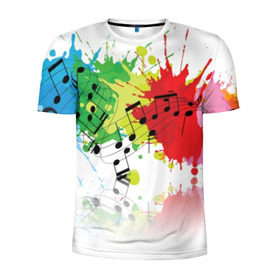 Мужская футболка 3D спортивная с принтом Ноты color в Кировске, 100% полиэстер с улучшенными характеристиками | приталенный силуэт, круглая горловина, широкие плечи, сужается к линии бедра | music | абстракция | книга | листы | музыка | музыкальный | ноты | произведение | страница | тетрадь
