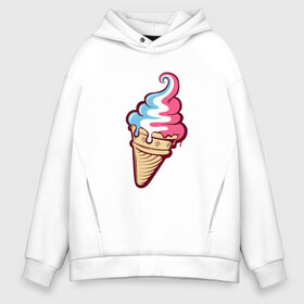 Мужское худи Oversize хлопок с принтом Ice Cream в Кировске, френч-терри — 70% хлопок, 30% полиэстер. Мягкий теплый начес внутри —100% хлопок | боковые карманы, эластичные манжеты и нижняя кромка, капюшон на магнитной кнопке | ice cream | мороженное | прикольный принт | принт футболка | рожок мороженного | футболка с принтом