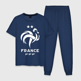 Мужская пижама хлопок с принтом Сборная Франции в Кировске, 100% хлопок | брюки и футболка прямого кроя, без карманов, на брюках мягкая резинка на поясе и по низу штанин
 | Тематика изображения на принте: fff | france | les bleus | les tricolores | сборная франции | сборная франции по футболу | форма | франузская | франузская сборная | франция | французы