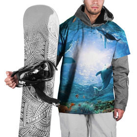 Накидка на куртку 3D с принтом Дельфины в Кировске, 100% полиэстер |  | fish | аква | аквариум | вода | кораллы | море | океан | ракушки | рыбки | рыбы