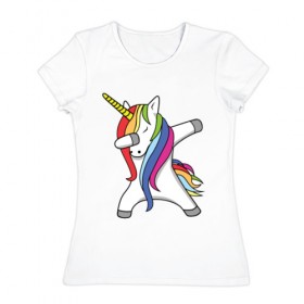 Женская футболка хлопок с принтом Единорог делающий деб в Кировске, 100% хлопок | прямой крой, круглый вырез горловины, длина до линии бедер, слегка спущенное плечо | деб | единорог | животные | лошадь | пони