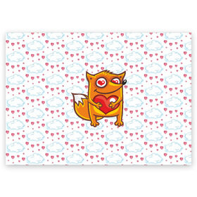 Поздравительная открытка с принтом Влюбленная лисичка в Кировске, 100% бумага | плотность бумаги 280 г/м2, матовая, на обратной стороне линовка и место для марки
 | Тематика изображения на принте: fox | foxed | арт | лис | лиса | лисенок | лисичка | пушистик | рыжая | рыжмй хвост