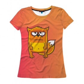 Женская футболка 3D с принтом Серьезный лис в Кировске, 100% полиэфир ( синтетическое хлопкоподобное полотно) | прямой крой, круглый вырез горловины, длина до линии бедер | fox | foxed | арт | лис | лиса | лисенок | лисичка | пушистик | рыжая | рыжмй хвост