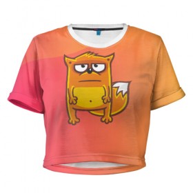 Женская футболка 3D укороченная с принтом Серьезный лис в Кировске, 100% полиэстер | круглая горловина, длина футболки до линии талии, рукава с отворотами | fox | foxed | арт | лис | лиса | лисенок | лисичка | пушистик | рыжая | рыжмй хвост