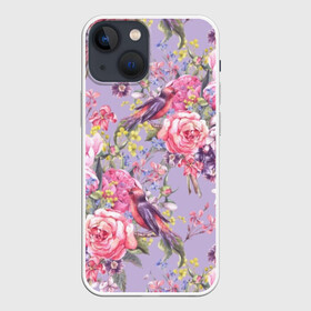 Чехол для iPhone 13 mini с принтом Лилии и розы в Кировске,  |  | art | background | birds | bouquet | hyacinths | leaves | lilac | mimosa | painting | pattern | peonies | petals | roses | stems | watercolor | wildflowers | акварель | букет | гиацинты | живопись | искусство | лепестки | листья | мимоза | пионы | полевые