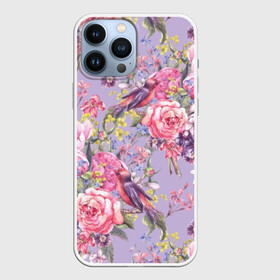 Чехол для iPhone 13 Pro Max с принтом Лилии и розы в Кировске,  |  | art | background | birds | bouquet | hyacinths | leaves | lilac | mimosa | painting | pattern | peonies | petals | roses | stems | watercolor | wildflowers | акварель | букет | гиацинты | живопись | искусство | лепестки | листья | мимоза | пионы | полевые