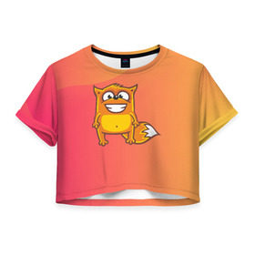Женская футболка 3D укороченная с принтом Довольная лиса в Кировске, 100% полиэстер | круглая горловина, длина футболки до линии талии, рукава с отворотами | fox | foxed | арт | лис | лиса | лисенок | лисичка | пушистик | рыжая | рыжмй хвост
