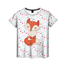 Женская футболка 3D с принтом Лисичка в Кировске, 100% полиэфир ( синтетическое хлопкоподобное полотно) | прямой крой, круглый вырез горловины, длина до линии бедер | fox | foxed | арт | лис | лиса | лисенок | лисичка | пушистик | рыжая | рыжмй хвост