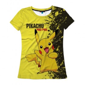 Женская футболка 3D с принтом Pikachu Pika Pika в Кировске, 100% полиэфир ( синтетическое хлопкоподобное полотно) | прямой крой, круглый вырез горловины, длина до линии бедер | pika | pikachu | аниме | детская | детям | игры | молния | мышка | мышь | пика | пикачу | покемон | покемоны