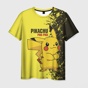 Мужская футболка 3D с принтом Pikachu Pika Pika в Кировске, 100% полиэфир | прямой крой, круглый вырез горловины, длина до линии бедер | Тематика изображения на принте: pika | pikachu | аниме | детская | детям | игры | молния | мышка | мышь | пика | пикачу | покемон | покемоны